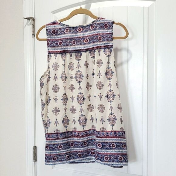 Knox Rose Tassel Tank  Women LG Mixed Border Print Flowy Boho Chic Cottagecore - Picture 5 of 6
